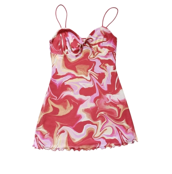 Urban Outfitters Elodie Printed 90s Y2K Red Swirl Mini Dress Small - Picture 1 of 8
